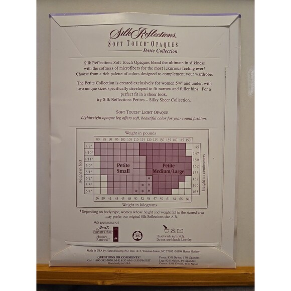 1994 Hanes Silk Reflections Soft Touch Opaques Pearl A32 Pantyhose Sz Petite Sm - Picture 2 of 4